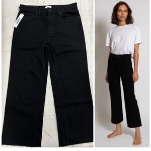 NWT ASKK NY Slim Crop Wide Leg Jeans in Black Size 25